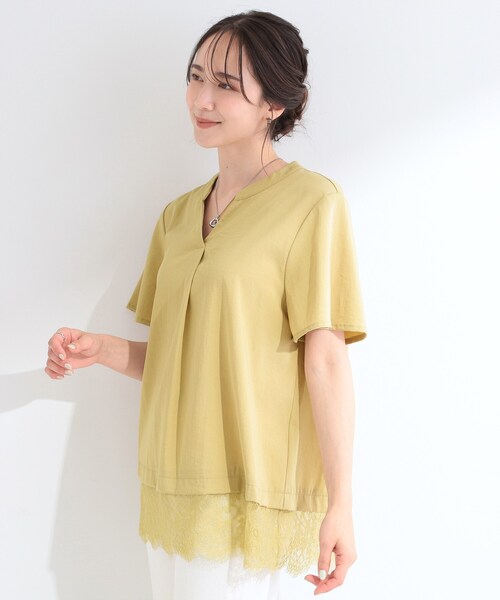 SHOO・LA・RUE（シューラルー）の「【S-LL/洗濯機可】軽凛(かろりん)ひんやり スキッパー裾レースブラウス（シャツ/ブラウス・レディース・ライトベージュ/ブラック/ブラウン系その他/イエロー系その他・04/03/02/01）」の13枚目の写真