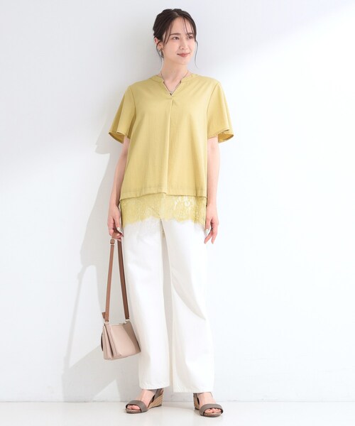 SHOO・LA・RUE（シューラルー）の「【S-LL/洗濯機可】軽凛(かろりん)ひんやり スキッパー裾レースブラウス（シャツ/ブラウス・レディース・ライトベージュ/ブラック/ブラウン系その他/イエロー系その他・04/03/02/01）」の14枚目の写真