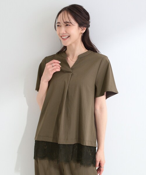 SHOO・LA・RUE（シューラルー）の「【S-LL/洗濯機可】軽凛(かろりん)ひんやり スキッパー裾レースブラウス（シャツ/ブラウス・レディース・ライトベージュ/ブラック/ブラウン系その他/イエロー系その他・04/03/02/01）」の16枚目の写真