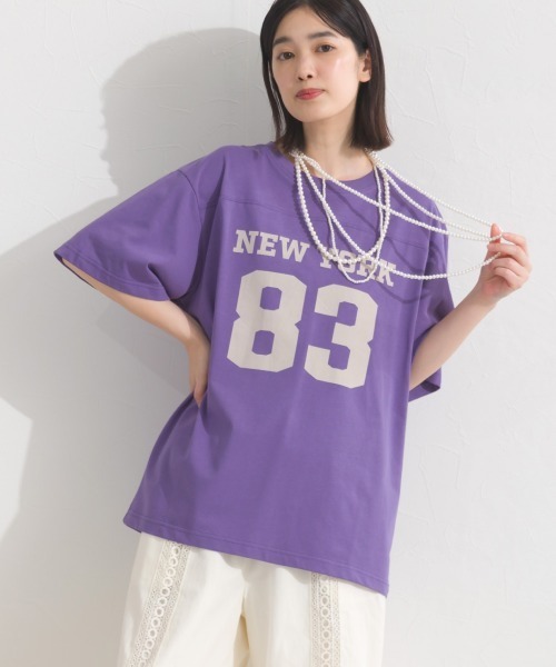 OMNES(オムネス)の「ロゴプリント半袖Tシャツ(Tシャツ/カットソー・レディース・ブラック/ネイビー/レッド/ホワイト/パープル・FREE)」の1枚目の写真