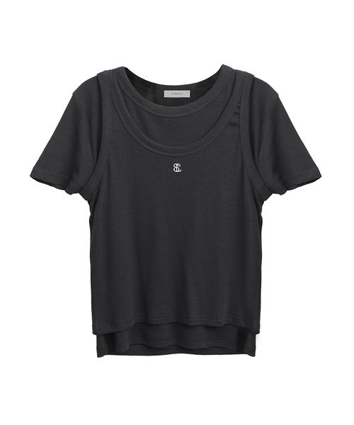 SLOWLOLLI(スローローリ)の「Layered logo tee set_4 Colors(Tシャツ/カットソー・レディース・グレー/ホワイト/チャコール/ライトピンク・FREE)」の3枚目の写真