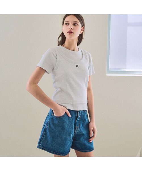 SLOWLOLLI(スローローリ)の「Layered logo tee set_4 Colors(Tシャツ/カットソー・レディース・グレー/ホワイト/チャコール/ライトピンク・FREE)」の2枚目の写真