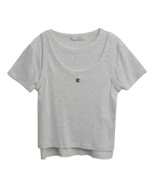 SLOWLOLLI(スローローリ)の「Layered logo tee set_4 Colors(Tシャツ/カットソー・レディース・グレー/ホワイト/チャコール/ライトピンク・FREE)」の1枚目の写真