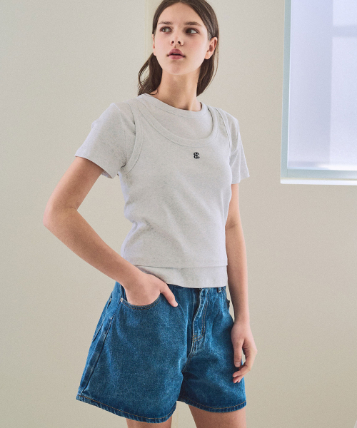 SLOWLOLLI(スローローリ)の「Layered logo tee set_4 Colors(Tシャツ/カットソー・レディース・グレー/ホワイト/チャコール/ライトピンク・FREE)」の8枚目の写真