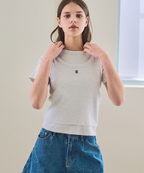 SLOWLOLLI(スローローリ)の「Layered logo tee set_4 Colors(Tシャツ/カットソー・レディース・グレー/ホワイト/チャコール/ライトピンク・FREE)」の9枚目の写真