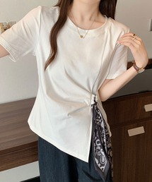 アシンメトリードレープトップス / スカーフデザイン 半袖カットソー
