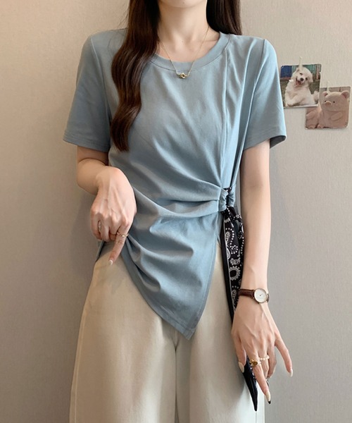 2ly2(トゥーリートゥー)の「アシンメトリードレープトップス / スカーフデザイン 半袖カットソー(Tシャツ/カットソー・レディース・ホワイト/ブルー/ブラック/ネイビー・FREE)」の9枚目の写真