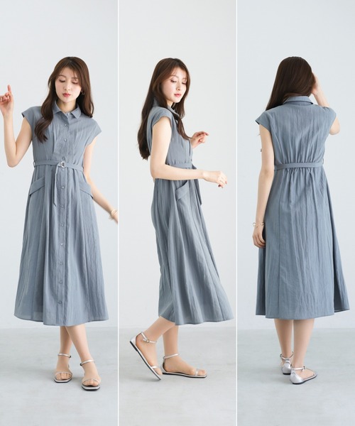 Emilyan(エミリアン)の「【 スタイルUPが叶う 】 テンセルジョーゼット・タック入りシャツワンピース(ワンピース・レディース・ブルー/ブラック・M)」の14枚目の写真
