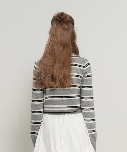 GENERAL IDEA(ジェネラルアイデア)の「GENERAL IDEA/ジェネラルアイディア MULTI STRIPE CREW NECK CARDIGAN マルチストライプクルーネックカーディガン マルチボーダー 丸首 ラウンドネック レディース 秋 秋服 2026年秋冬(カーディガン/ボレロ・レディース・ライトグレー・S/M/L)」の3枚目の写真