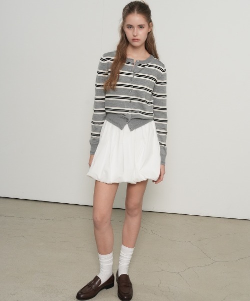 GENERAL IDEA(ジェネラルアイデア)の「GENERAL IDEA/ジェネラルアイディア MULTI STRIPE CREW NECK CARDIGAN マルチストライプクルーネックカーディガン マルチボーダー 丸首 ラウンドネック レディース 秋 秋服 2026年秋冬(カーディガン/ボレロ・レディース・ライトグレー・S/M/L)」の4枚目の写真