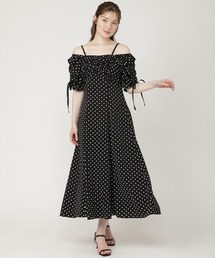 2WAYオフショルドロストデザインドットワンピース