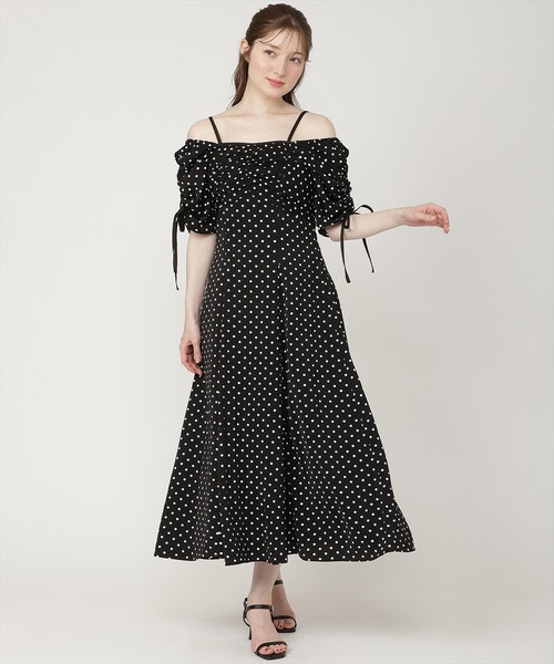 2WAYオフショルドロストデザインドットワンピース（ワンピース
