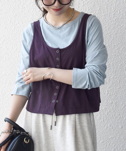 SHIPS any(シップス エニィ)の「SHIPS any:〈洗濯機可能〉レイヤード ロングスリーブ TEE × タンク セット(Tシャツ/カットソー・レディース・ワイン/チャコールグレー/ナチュラル・ONE SIZE)」の3枚目の写真