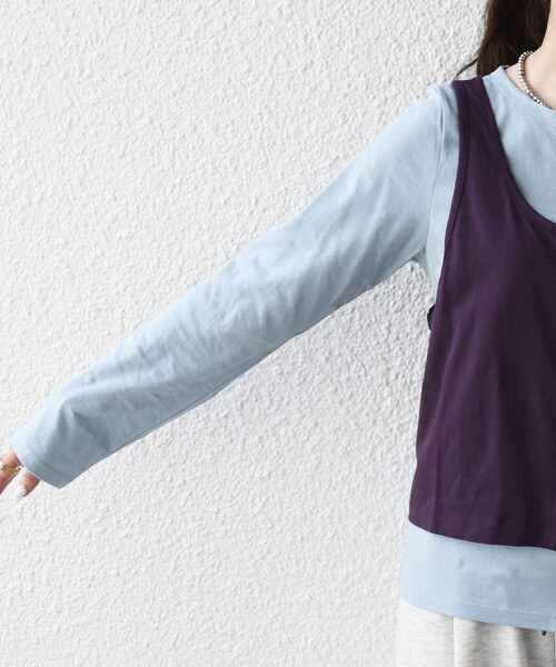 SHIPS any(シップス エニィ)の「SHIPS any:〈洗濯機可能〉レイヤード ロングスリーブ TEE × タンク セット(Tシャツ/カットソー・レディース・ワイン/チャコールグレー/ナチュラル・ONE SIZE)」の4枚目の写真