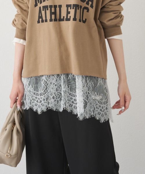 PUAL CE CIN（ピュアルセシン）の「レースヘムシアーワッフルカットソー（Tシャツ/カットソー・レディース・アイボリー/スミクロ・FREE）」の2枚目の写真