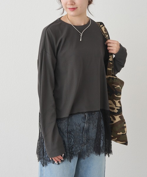 PUAL CE CIN（ピュアルセシン）の「レースヘムシアーワッフルカットソー（Tシャツ/カットソー・レディース・アイボリー/スミクロ・FREE）」の12枚目の写真