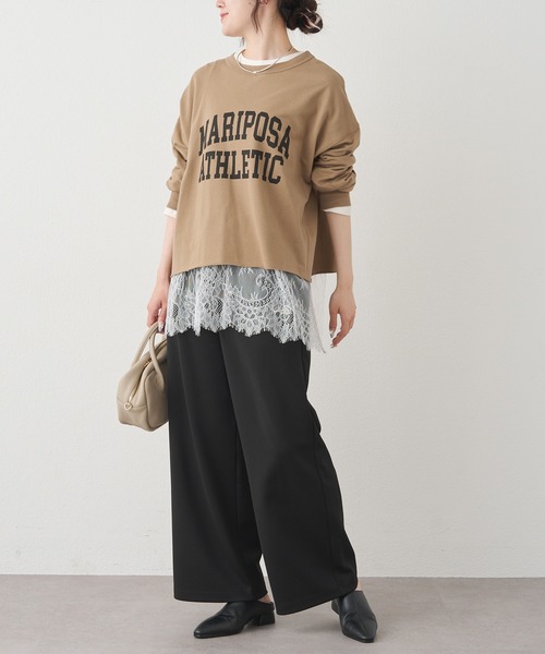 PUAL CE CIN（ピュアルセシン）の「レースヘムシアーワッフルカットソー（Tシャツ/カットソー・レディース・アイボリー/スミクロ・FREE）」の11枚目の写真
