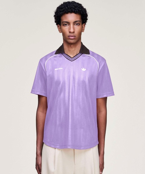 アディダス　Tシャツ　半袖　リンガー　パープル　くすみ adidas Originals by Wales Bonner サッカー半袖Tシャツ / アディダス