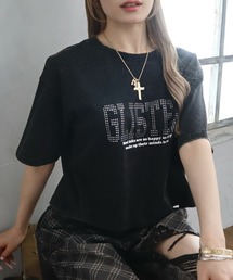 CECIL McBEE | ラインストーン付きプリント短丈Tシャツ(Tシャツ/カットソー)