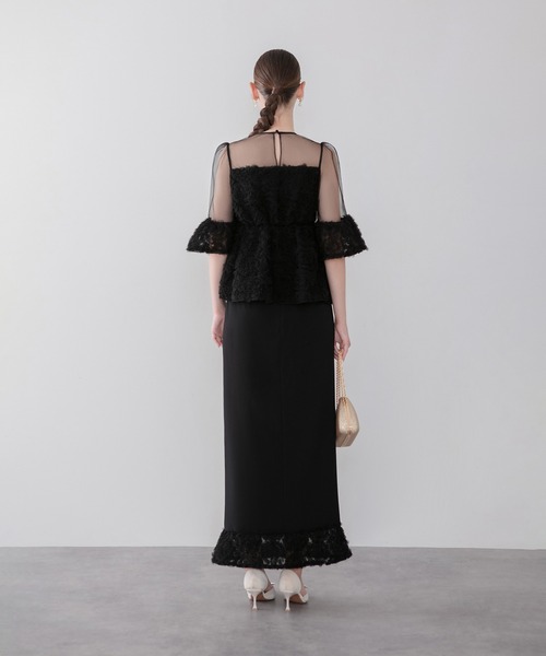 Leja（レジャ）の「【LEJA】チュールフリルジャガードペプラムセットアップドレスワンピース美脚効果結婚式 パーティードレス 成人式 二次会 同窓会 お呼ばれ オケージョン 20代 30代（ドレス・レディース・ブラック・SMALL/MEDIUM）」の5枚目の写真