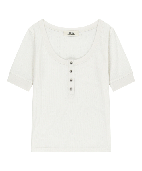FOR THE WEATHER(フォーザウェザー)の「ディープUネック配色Tシャツ(アイボリー)(Tシャツ/カットソー・レディース・その他・ONE SIZE)」の2枚目の写真