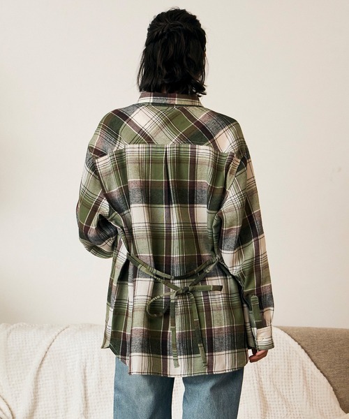 RIKKA FEMME(リッカファム)の「RIKKA FEMME/リッカファム 長袖 シャツ チェック柄 ネルシャツ ウエストリボン RF6F-2602(シャツ/ブラウス・レディース・カーキ/マスタード/ピンク・FREE)」の1枚目の写真