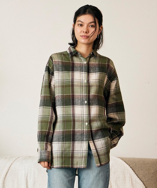 RIKKA FEMME(リッカファム)の「RIKKA FEMME/リッカファム 長袖 シャツ チェック柄 ネルシャツ ウエストリボン RF6F-2602(シャツ/ブラウス・レディース・カーキ/マスタード/ピンク・FREE)」の4枚目の写真