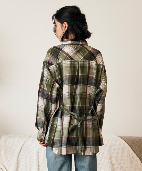 RIKKA FEMME(リッカファム)の「RIKKA FEMME/リッカファム 長袖 シャツ チェック柄 ネルシャツ ウエストリボン RF6F-2602(シャツ/ブラウス・レディース・カーキ/マスタード/ピンク・FREE)」の5枚目の写真