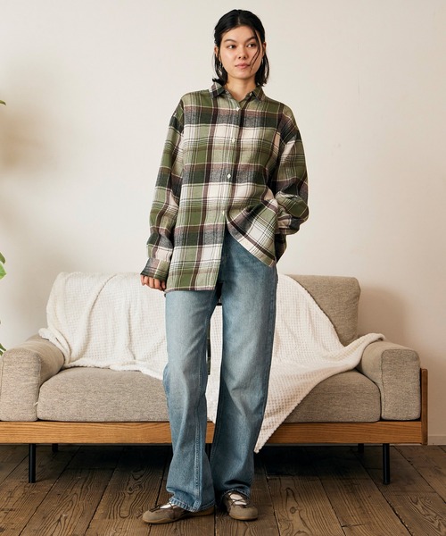 RIKKA FEMME(リッカファム)の「RIKKA FEMME/リッカファム 長袖 シャツ チェック柄 ネルシャツ ウエストリボン RF6F-2602(シャツ/ブラウス・レディース・カーキ/マスタード/ピンク・FREE)」の6枚目の写真
