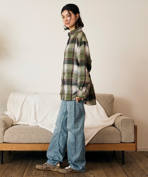 RIKKA FEMME(リッカファム)の「RIKKA FEMME/リッカファム 長袖 シャツ チェック柄 ネルシャツ ウエストリボン RF6F-2602(シャツ/ブラウス・レディース・カーキ/マスタード/ピンク・FREE)」の7枚目の写真