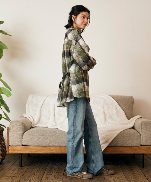 RIKKA FEMME(リッカファム)の「RIKKA FEMME/リッカファム 長袖 シャツ チェック柄 ネルシャツ ウエストリボン RF6F-2602(シャツ/ブラウス・レディース・カーキ/マスタード/ピンク・FREE)」の9枚目の写真