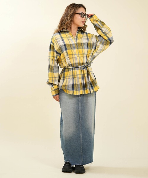 RIKKA FEMME(リッカファム)の「RIKKA FEMME/リッカファム 長袖 シャツ チェック柄 ネルシャツ ウエストリボン RF6F-2602(シャツ/ブラウス・レディース・カーキ/マスタード/ピンク・FREE)」の18枚目の写真