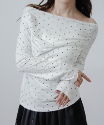 ドット オフショル カットソー Tシャツ トップス 長袖