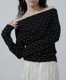 ドット オフショル カットソー Tシャツ トップス 長袖