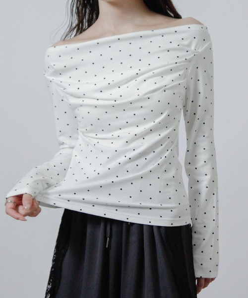 Social GIRL(ソーシャルガール)の「ドット オフショル カットソー Tシャツ トップス 長袖(Tシャツ/カットソー・レディース・オフホワイト/杢グレー/ブラック・M)」の14枚目の写真