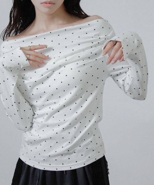 Social GIRL(ソーシャルガール)の「ドット オフショル カットソー Tシャツ トップス 長袖(Tシャツ/カットソー・レディース・オフホワイト/杢グレー/ブラック・M)」の19枚目の写真