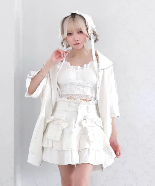 Whinny(ホワイニー)の「Whinny/【2026夏新作♪】やんちゃパーティースカート(デニムスカート・レディース・ブラック/ホワイト・FREE)」の4枚目の写真