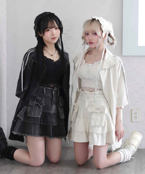 Whinny(ホワイニー)の「Whinny/【2026夏新作♪】やんちゃパーティースカート(デニムスカート・レディース・ブラック/ホワイト・FREE)」の10枚目の写真