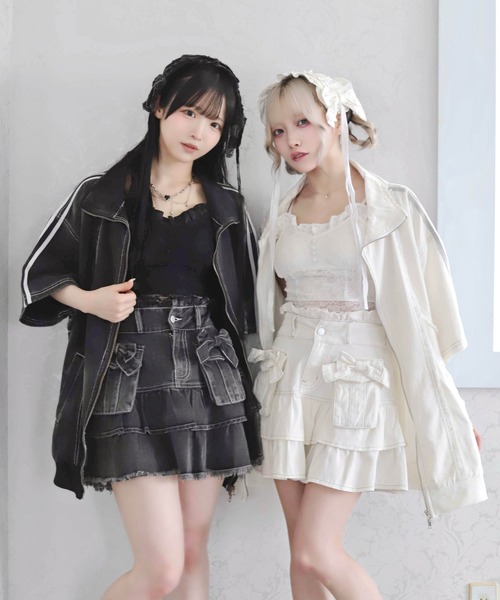 Whinny(ホワイニー)の「Whinny/【2026夏新作♪】やんちゃパーティースカート(デニムスカート・レディース・ブラック/ホワイト・FREE)」の12枚目の写真