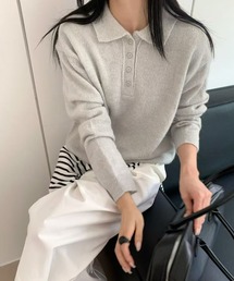 長袖ポロカラーニット