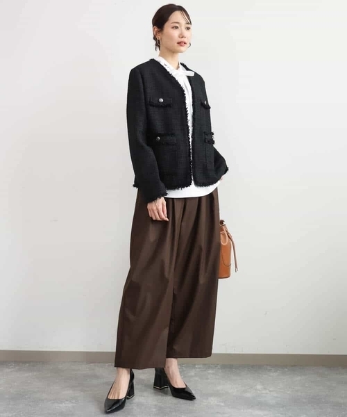 MK MICHEL KLEIN（エムケーミッシェルクラン）の「[洗える]Vネックファンシーツイードジャケット（ノーカラージャケット・レディース・ライトブルー/ブラック・38）」の6枚目の写真