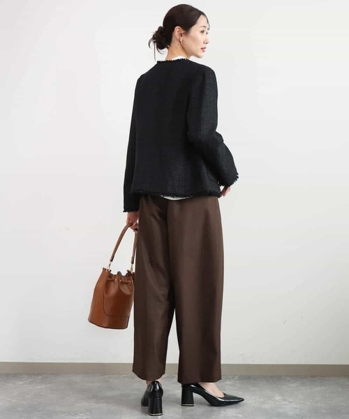 MK MICHEL KLEIN（エムケーミッシェルクラン）の「[洗える]Vネックファンシーツイードジャケット（ノーカラージャケット・レディース・ライトブルー/ブラック・38）」の7枚目の写真