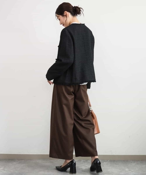 MK MICHEL KLEIN（エムケーミッシェルクラン）の「[洗える]Vネックファンシーツイードジャケット（ノーカラージャケット・レディース・ライトブルー/ブラック・38）」の8枚目の写真