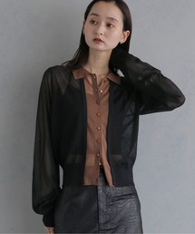 &g'aime（アンジェム）の「【&ｇ'aime 】バイカラーシアーカーデ　Bicolor Sheer Cardigan（カーディガン/ボレロ）」