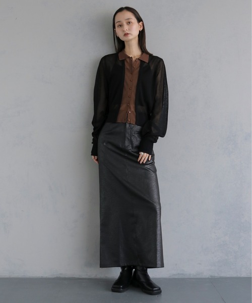 &g'aime(アンジェム)の「【&g'aime 】バイカラーシアーカーデ Bicolor Sheer Cardigan(カーディガン/ボレロ・レディース・グレイッシュベージュ/チャコールグレー/ブラック・FREE)」の9枚目の写真