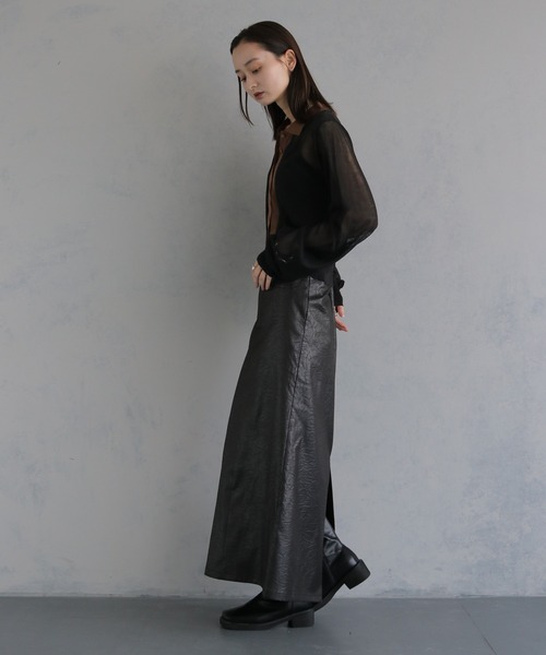 &g'aime(アンジェム)の「【&g'aime 】バイカラーシアーカーデ Bicolor Sheer Cardigan(カーディガン/ボレロ・レディース・グレイッシュベージュ/チャコールグレー/ブラック・FREE)」の10枚目の写真