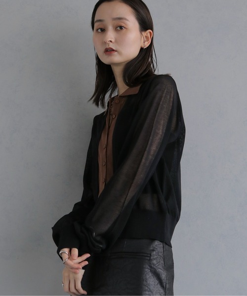 &g'aime(アンジェム)の「【&g'aime 】バイカラーシアーカーデ Bicolor Sheer Cardigan(カーディガン/ボレロ・レディース・グレイッシュベージュ/チャコールグレー/ブラック・FREE)」の8枚目の写真