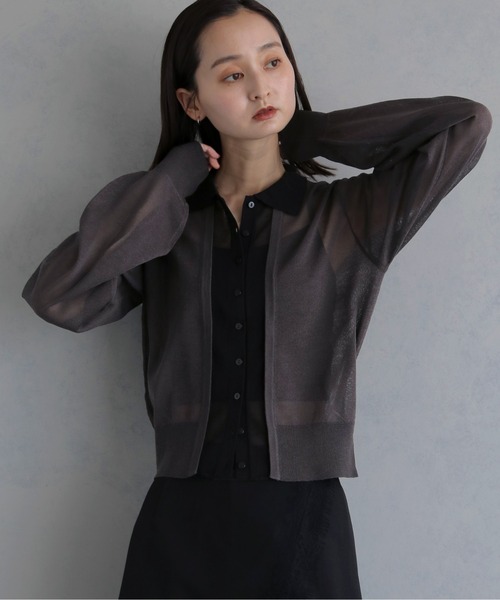 &g'aime(アンジェム)の「【&g'aime 】バイカラーシアーカーデ Bicolor Sheer Cardigan(カーディガン/ボレロ・レディース・グレイッシュベージュ/チャコールグレー/ブラック・FREE)」の14枚目の写真
