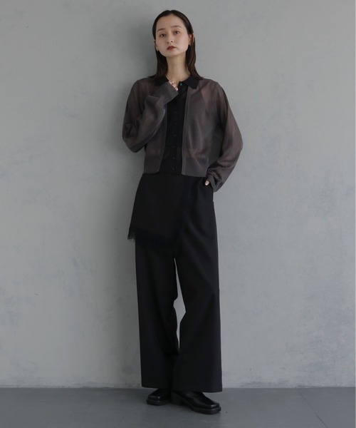 &g'aime(アンジェム)の「【&g'aime 】バイカラーシアーカーデ Bicolor Sheer Cardigan(カーディガン/ボレロ・レディース・グレイッシュベージュ/チャコールグレー/ブラック・FREE)」の19枚目の写真