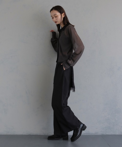 &g'aime(アンジェム)の「【&g'aime 】バイカラーシアーカーデ Bicolor Sheer Cardigan(カーディガン/ボレロ・レディース・グレイッシュベージュ/チャコールグレー/ブラック・FREE)」の20枚目の写真